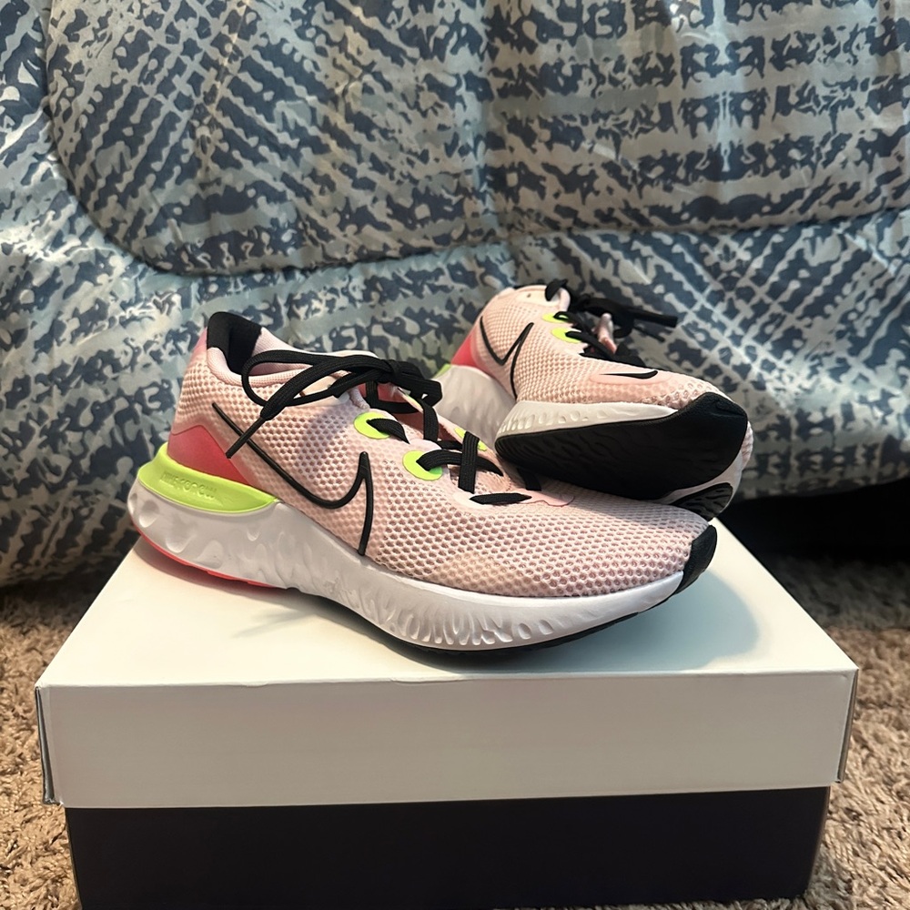 Nike Renew Women’s Pink Running Shoes with Neon Yellow Accents